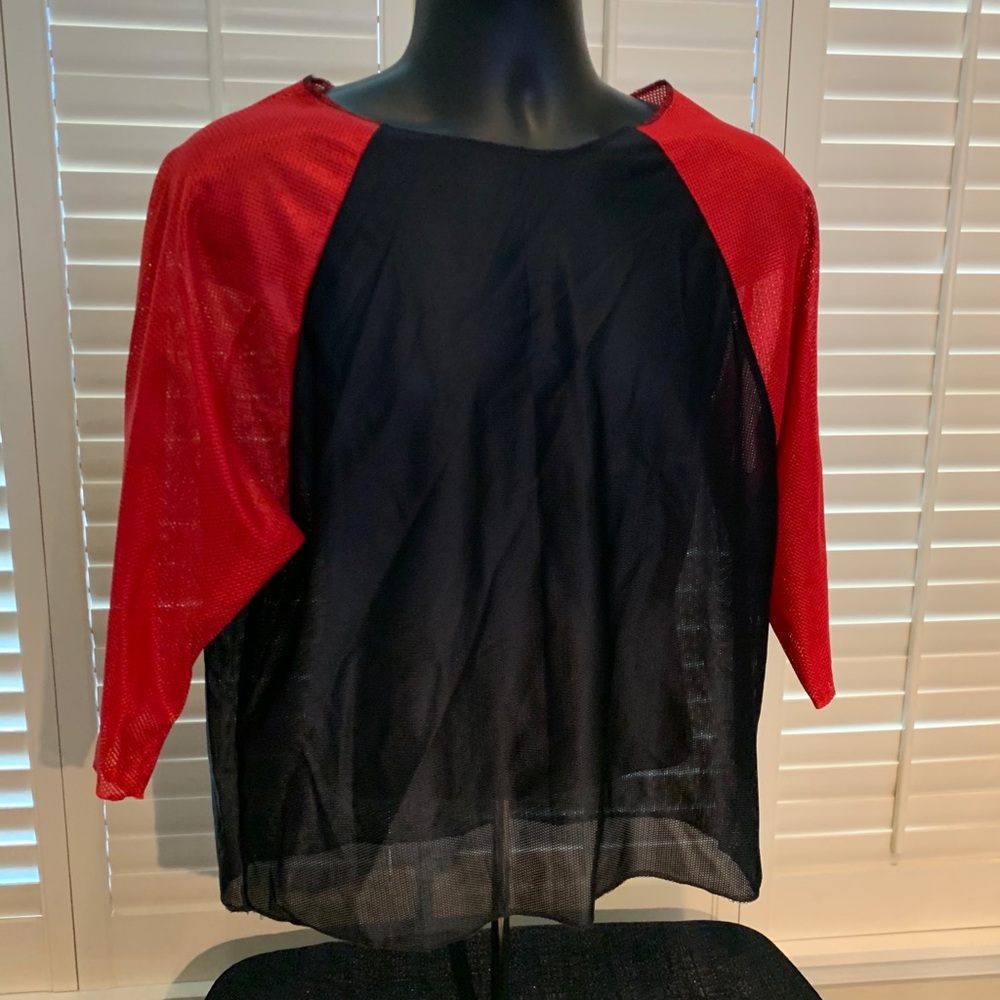 Football Mesh Rag Top — Black/ Red   X091*